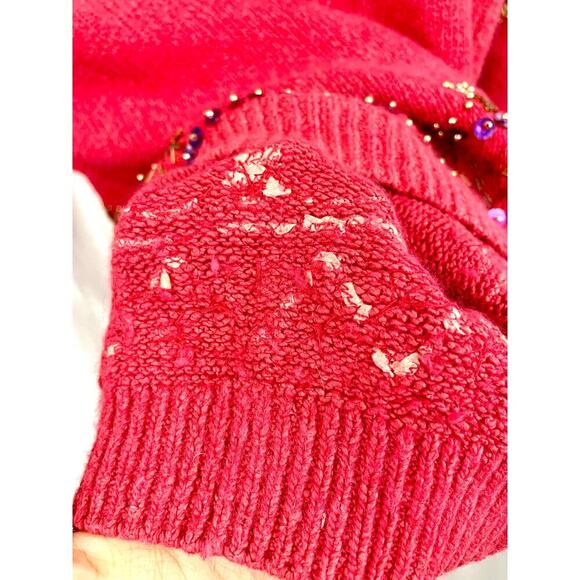 VTG Carducci Silk Angora Sequin Pullover Sweater MEDIUM 1980's Beaded Pink - Picture 13 of 13